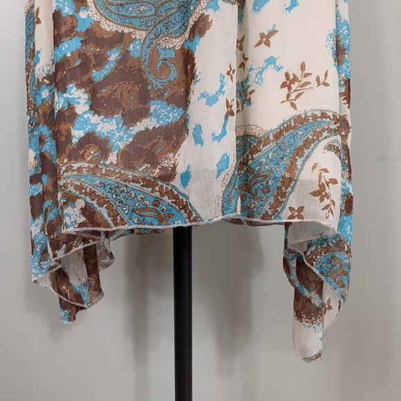 Vintage Babydoll Midi Dress 8 Blue Brown Fairy Grunge Halter Floral Handkerchief - Picture 4 of 16